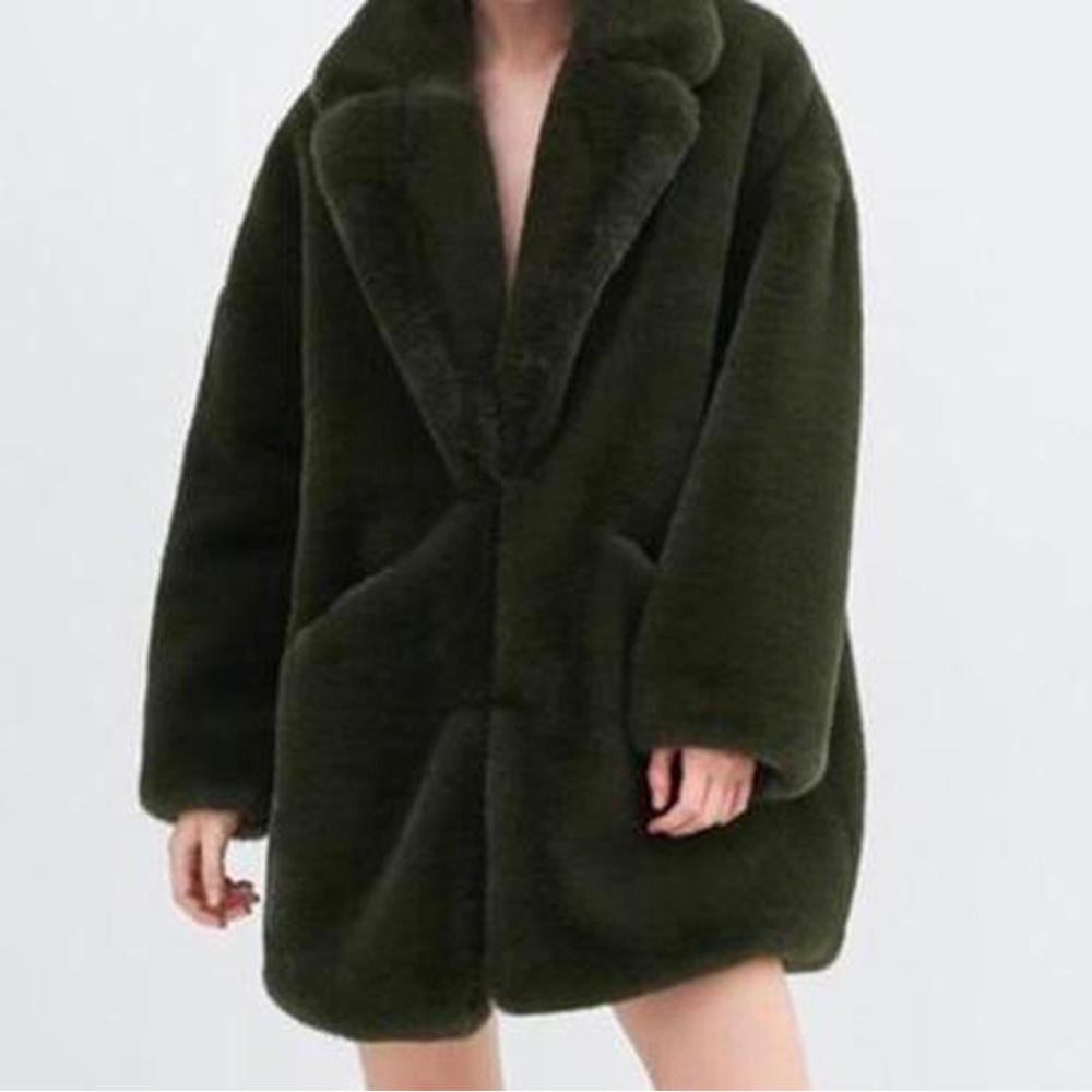 Zara Dark Hunter Forrest Green Teddy Jacket